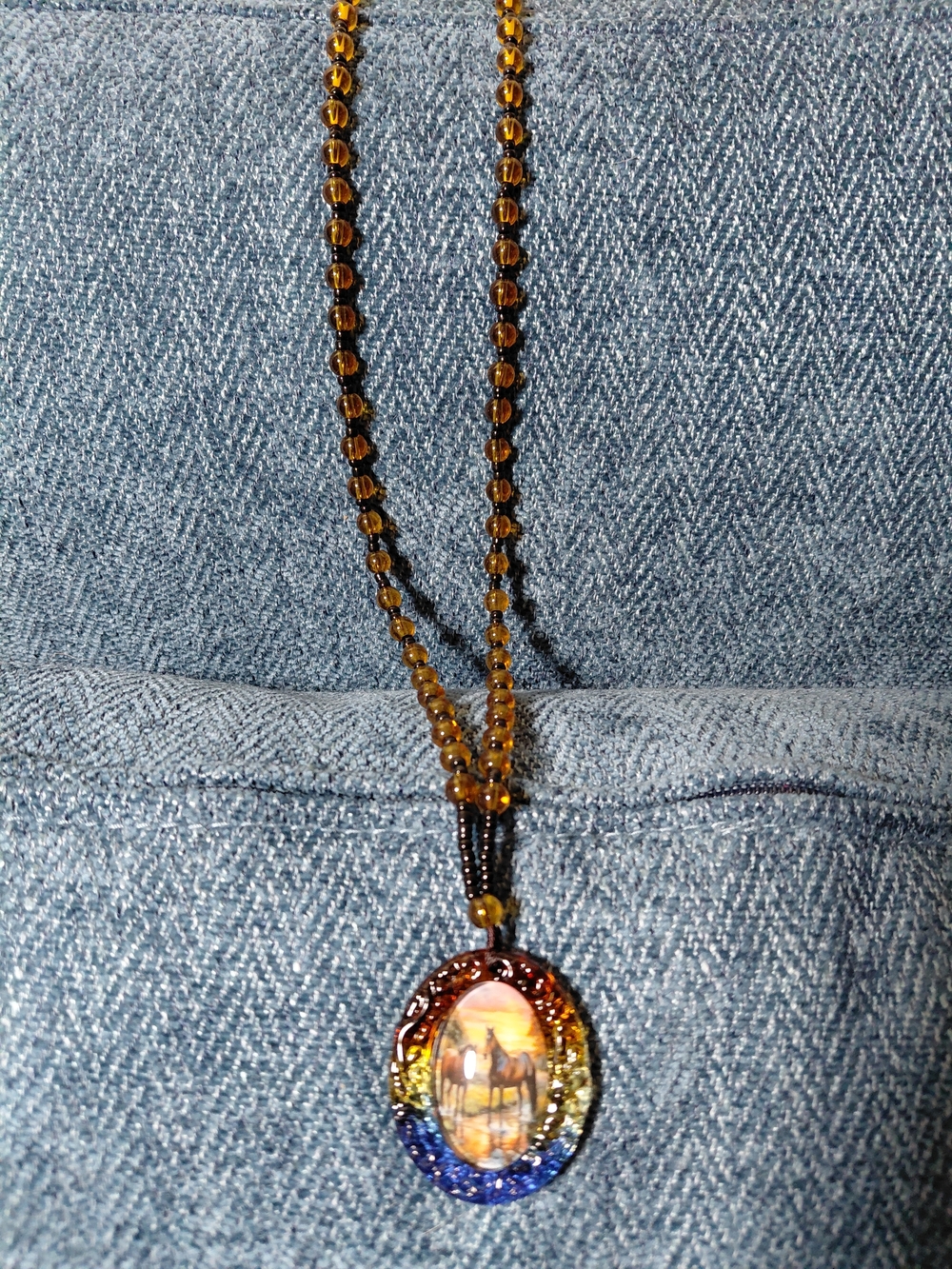 Beaded Multicolor Horse Glass Pendant Necklace - Women Jewelry